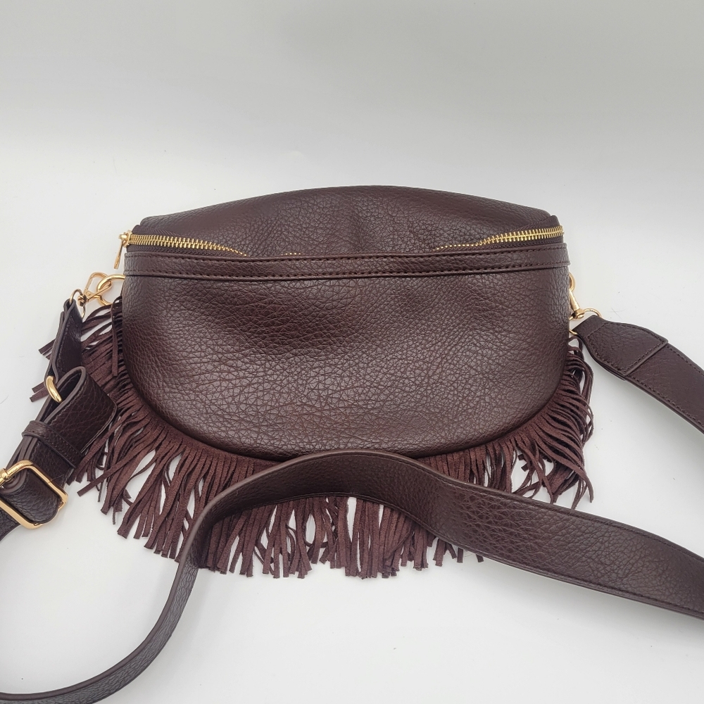 by Anthropologie Brown Faux Leather Fringe Crossbody Sling Bag - Picture 2 of 4
